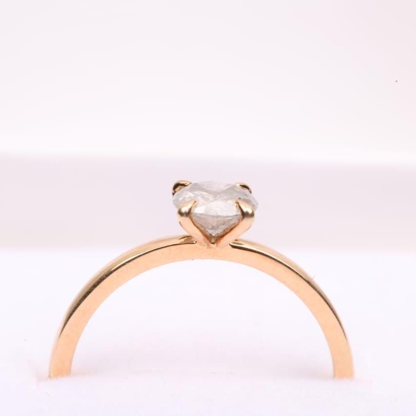 14K Yellow Gold Round Cut Grey Salt and Pepper Natural Diamond Engagement Ring