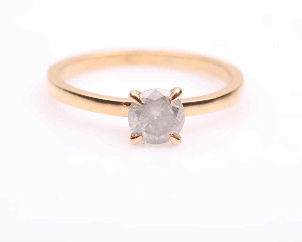 14K Yellow Gold Round Cut Grey Salt and Pepper Natural Diamond Engagement Ring