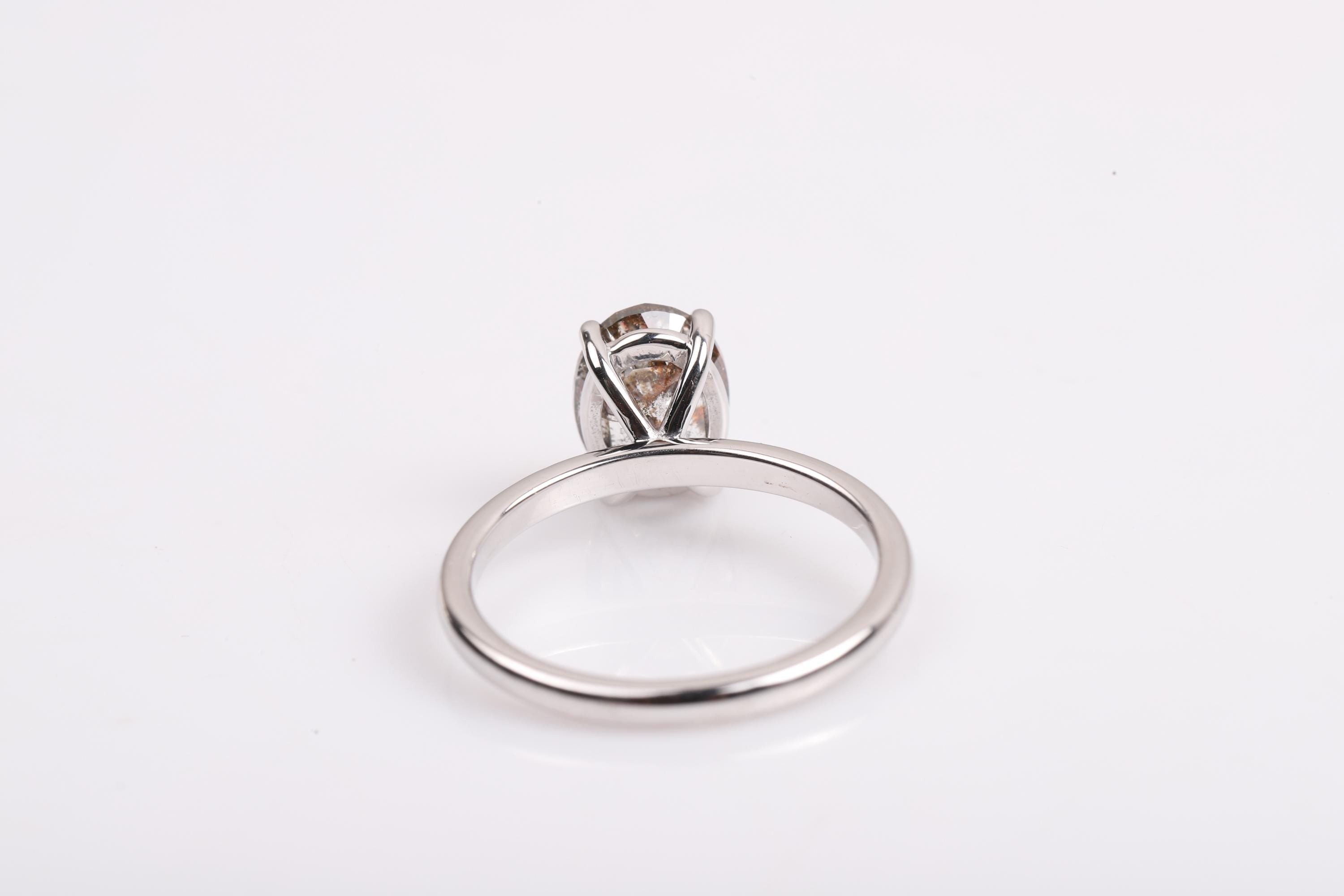 14K White Gold Oval Cut Grey Salt and Pepper Natural Diamond Engagement Ring