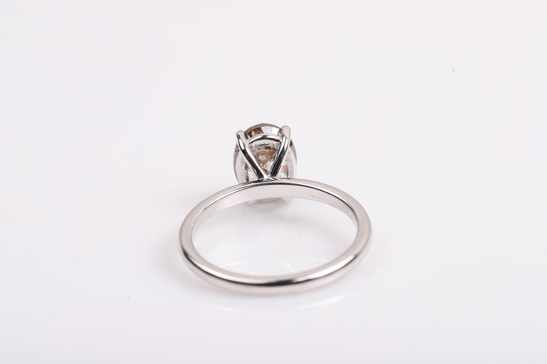 14K White Gold Oval Cut Grey Salt and Pepper Natural Diamond Engagement Ring