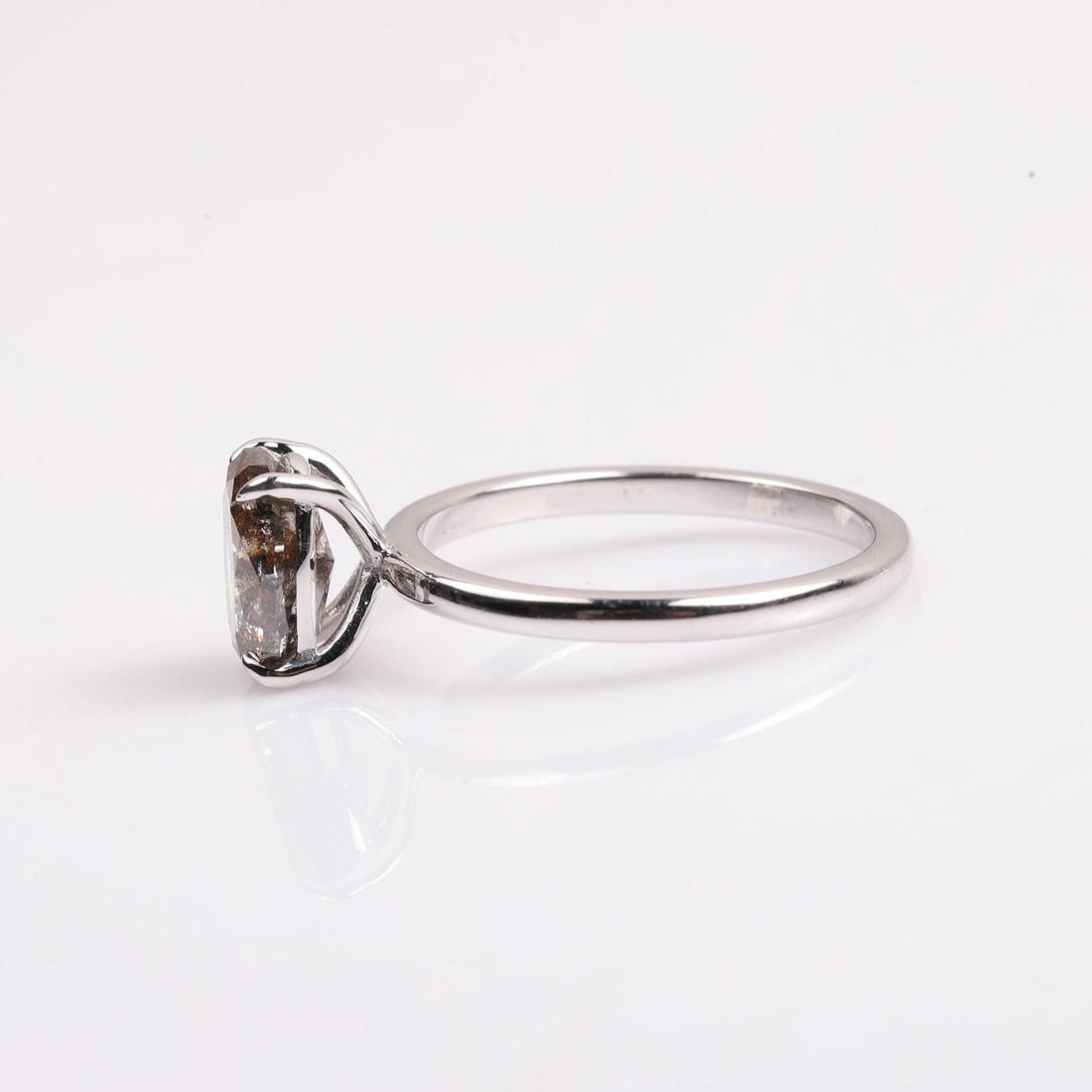 14K White Gold Oval Cut Grey Salt and Pepper Natural Diamond Engagement Ring