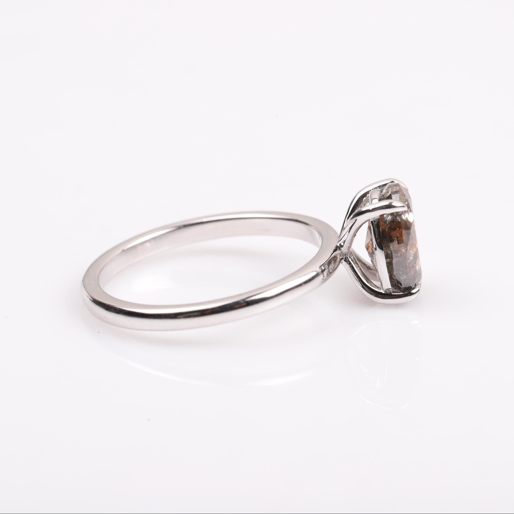 14K White Gold Oval Cut Grey Salt and Pepper Natural Diamond Engagement Ring