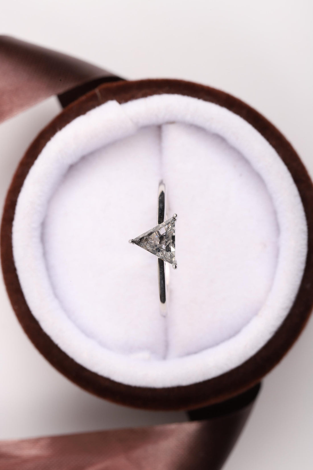 14K White Gold Triangle Cut Grey Salt and Pepper Natural Diamond Wedding Ring