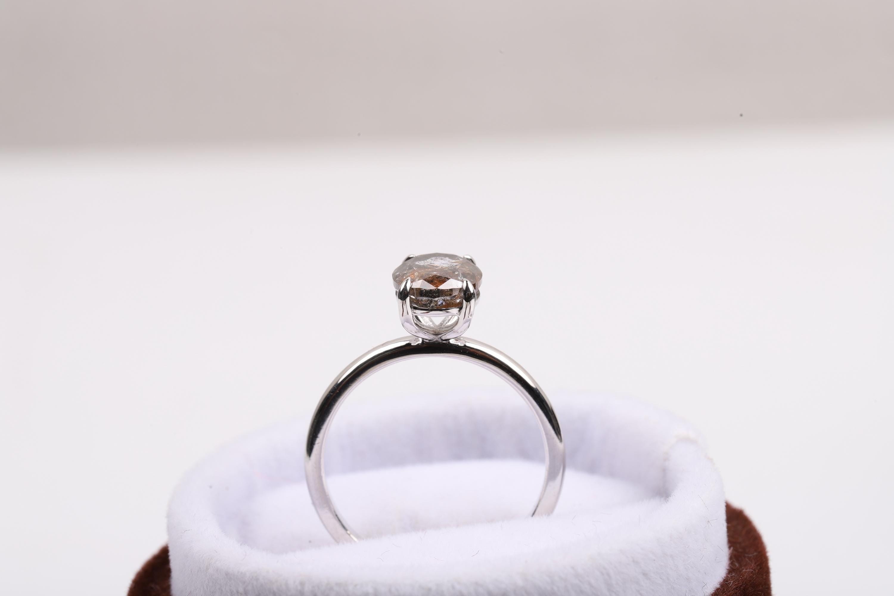 14K White Gold Oval Cut Grey Salt and Pepper Natural Diamond Engagement Ring