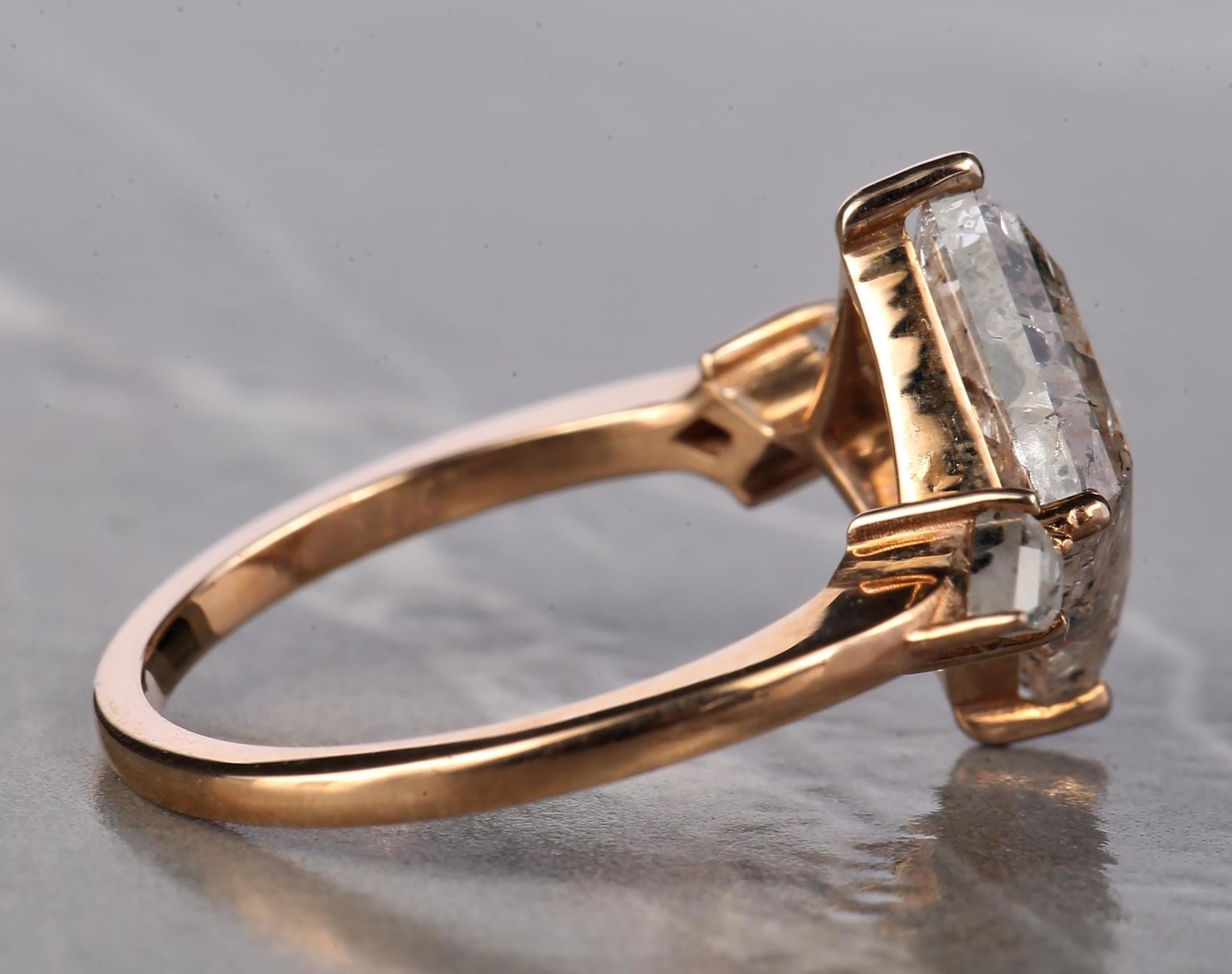 14K White Gold Grey Kite Cut Salt and Pepper Natural Diamond Vintage Engagement Ring