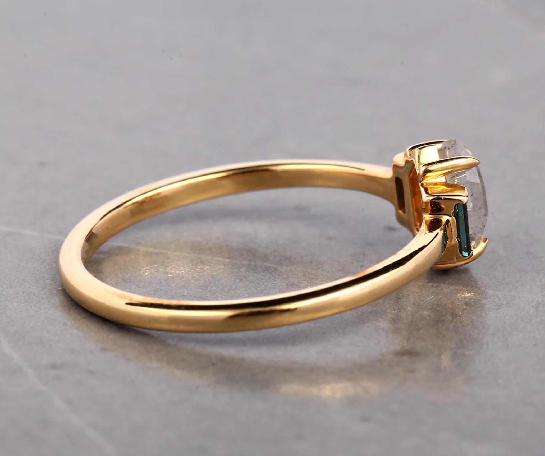 14K Rose Gold Grey Hexagon Cut Salt and Pepper Natural Diamond Promise Ring