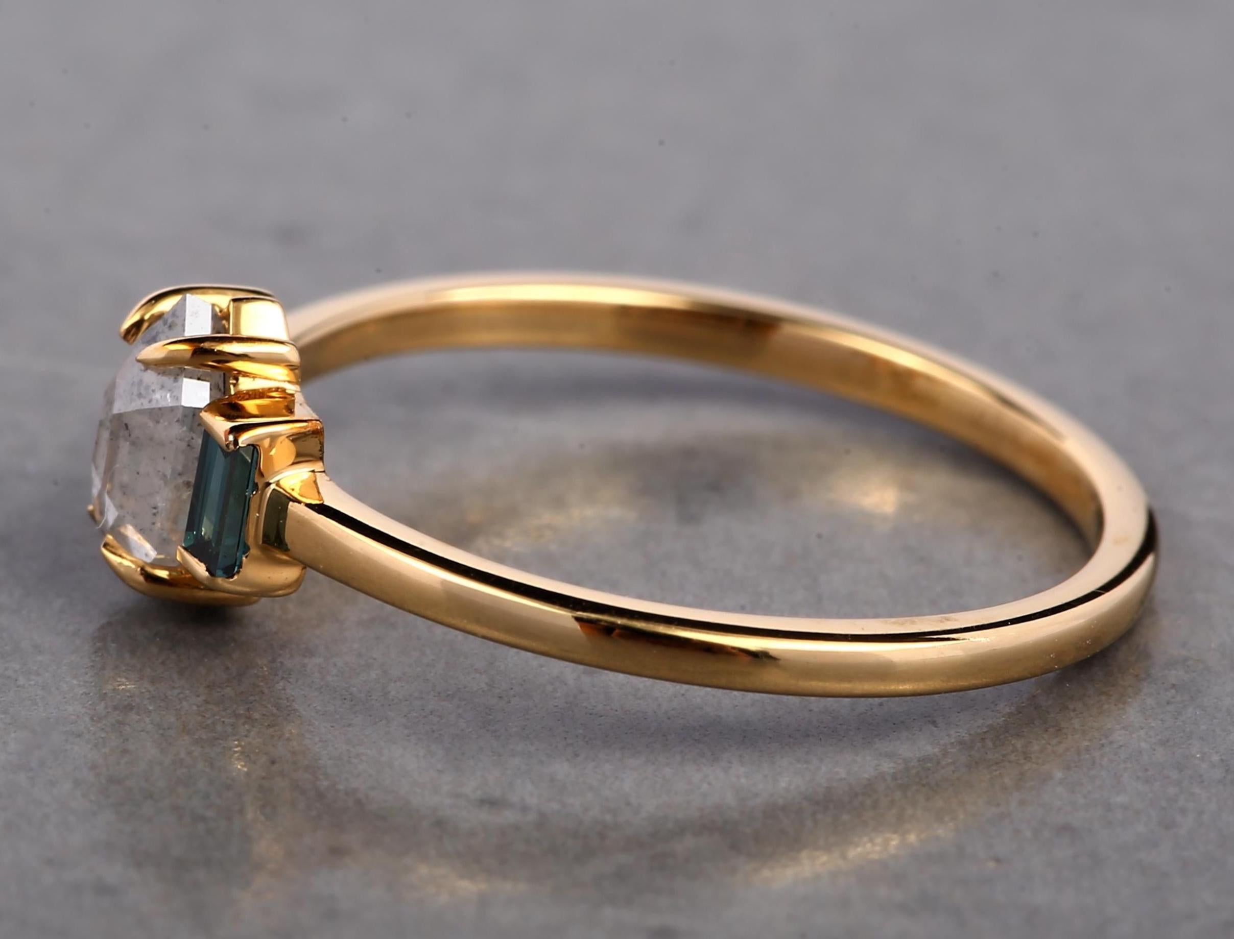 14K Rose Gold Grey Hexagon Cut Salt and Pepper Natural Diamond Promise Ring