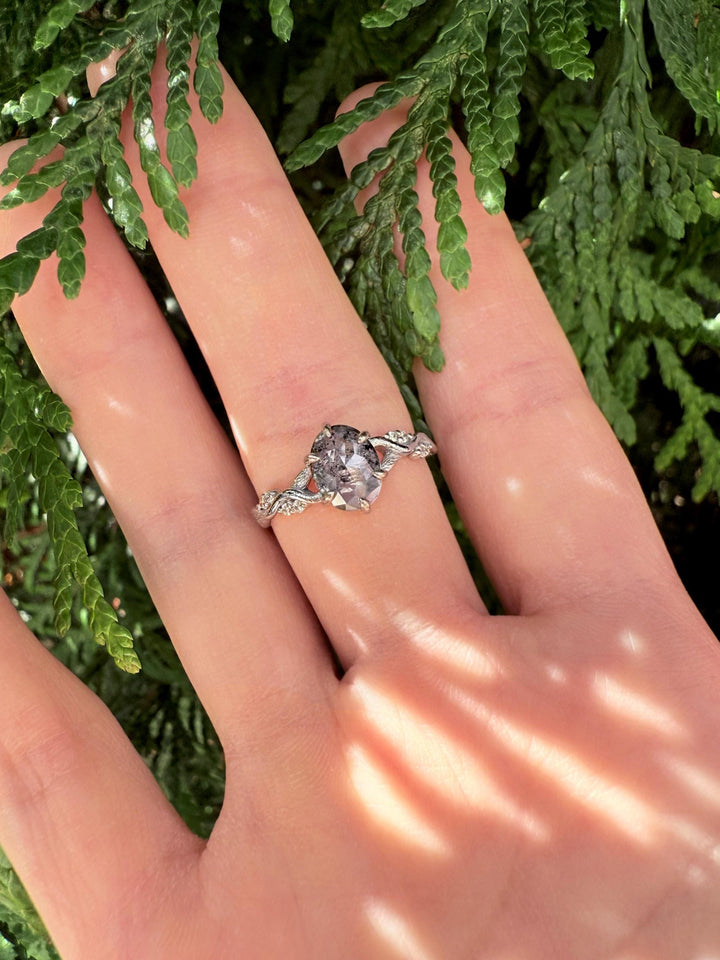 14K Rose Gold Oval Cut Grey Salt and Pepper Diamond Ring
