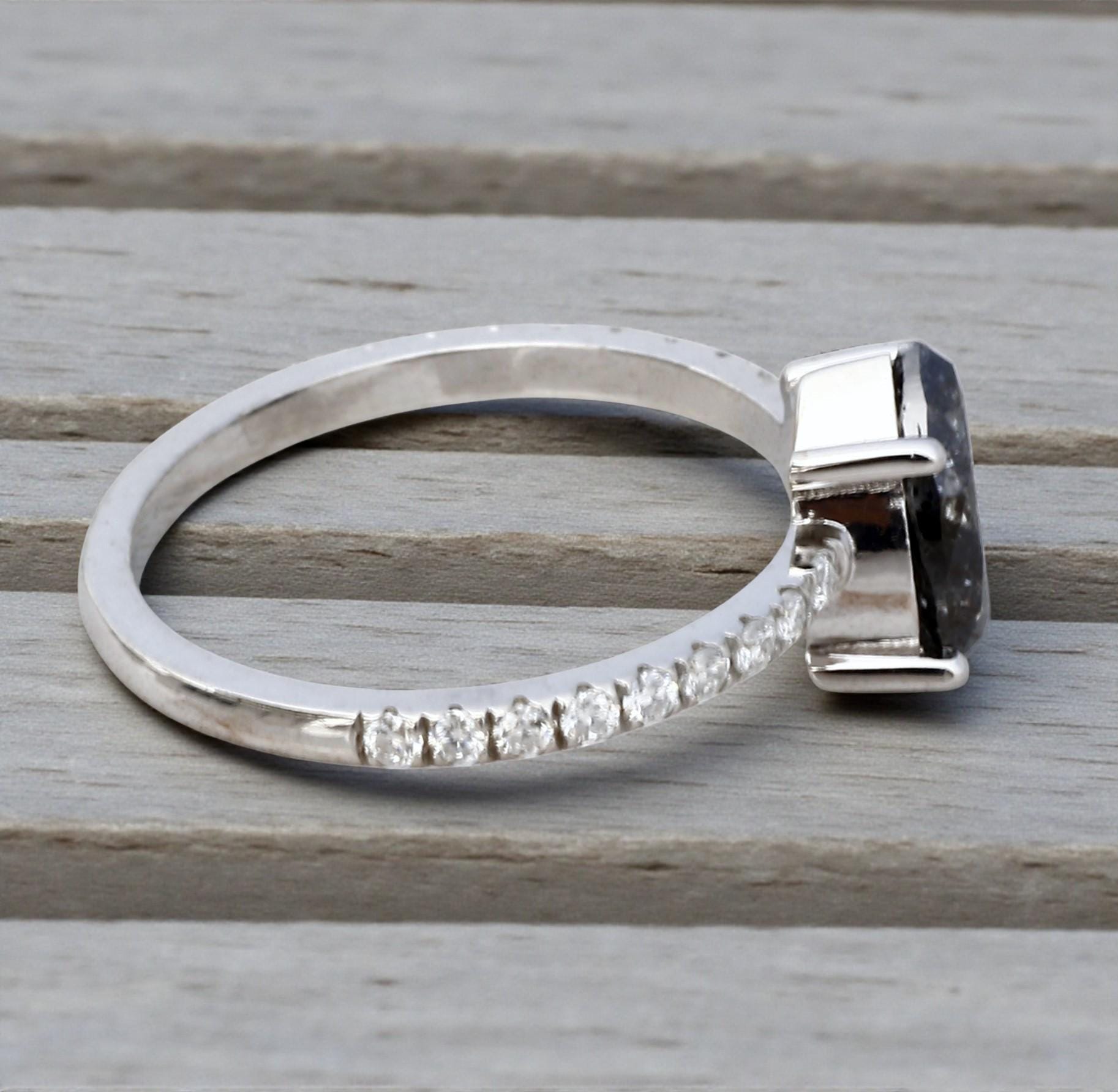 14K Rose Gold Pear Cut Grey Salt and Pepper Natural Diamond Promise Ring