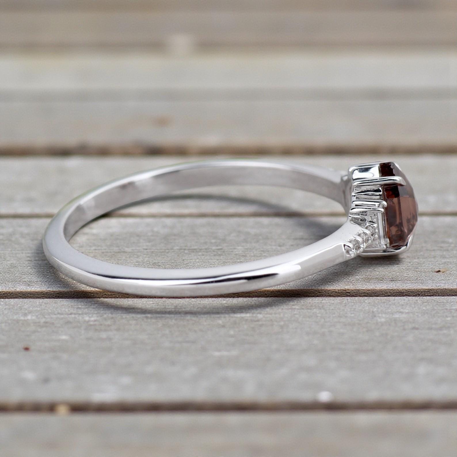 14K White Gold Hexagon Cut Brown Salt and Pepper Natural Diamond Promise Ring
