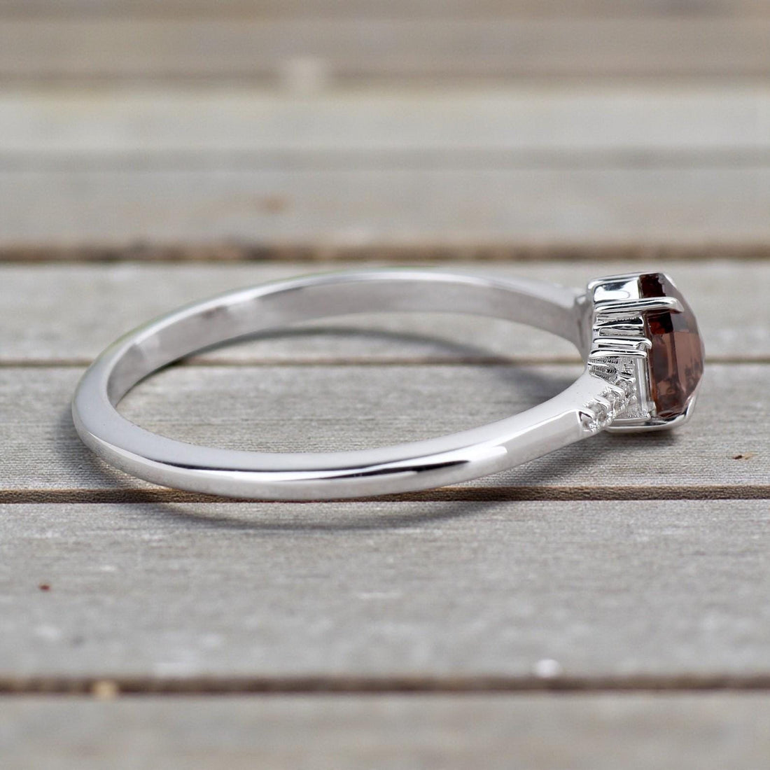 14K White Gold Hexagon Cut Brown Salt and Pepper Natural Diamond Promise Ring