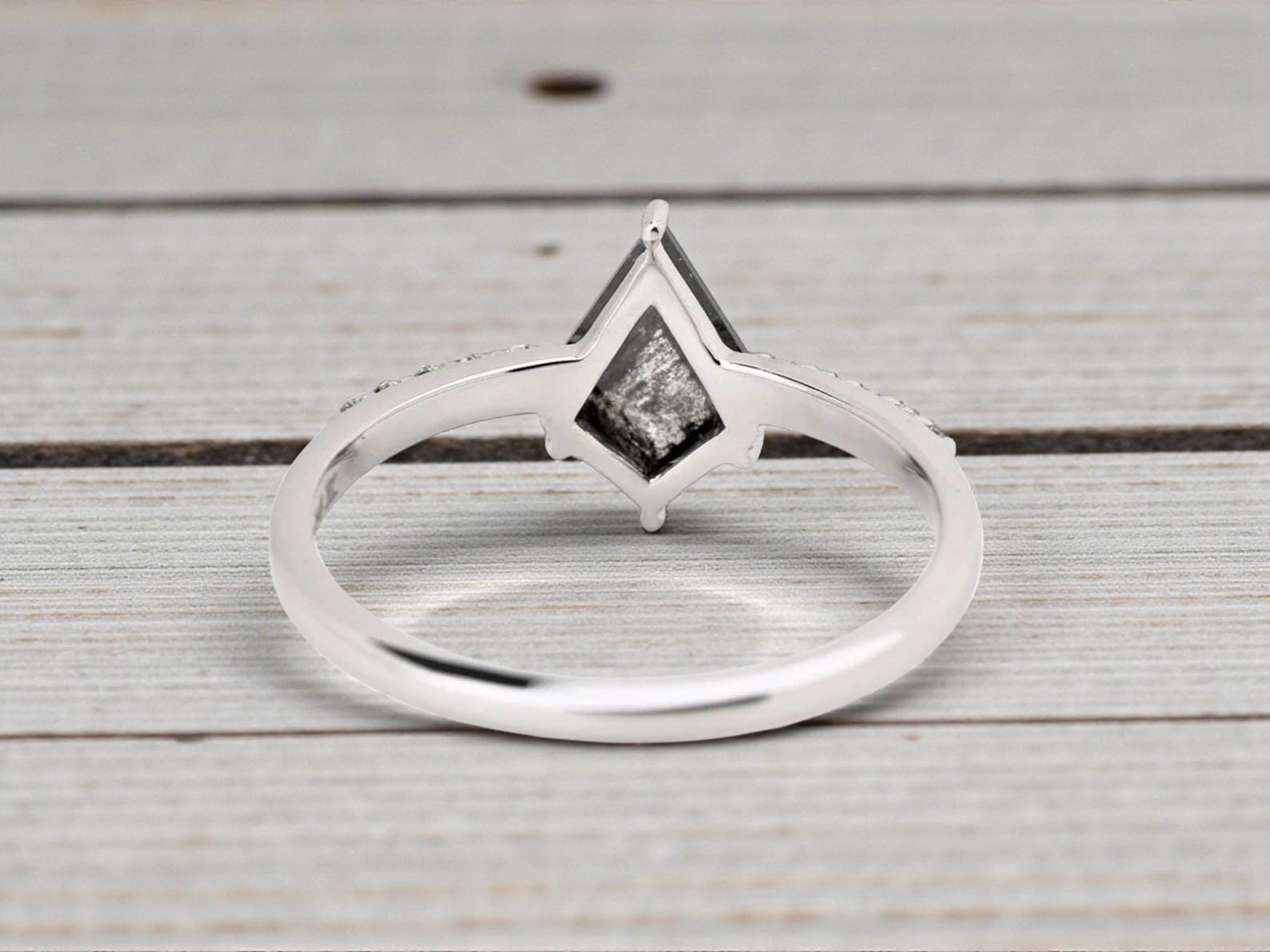 14K White Gold Grey Kite Cut Salt and Pepper Natural Diamond Anniversary Ring