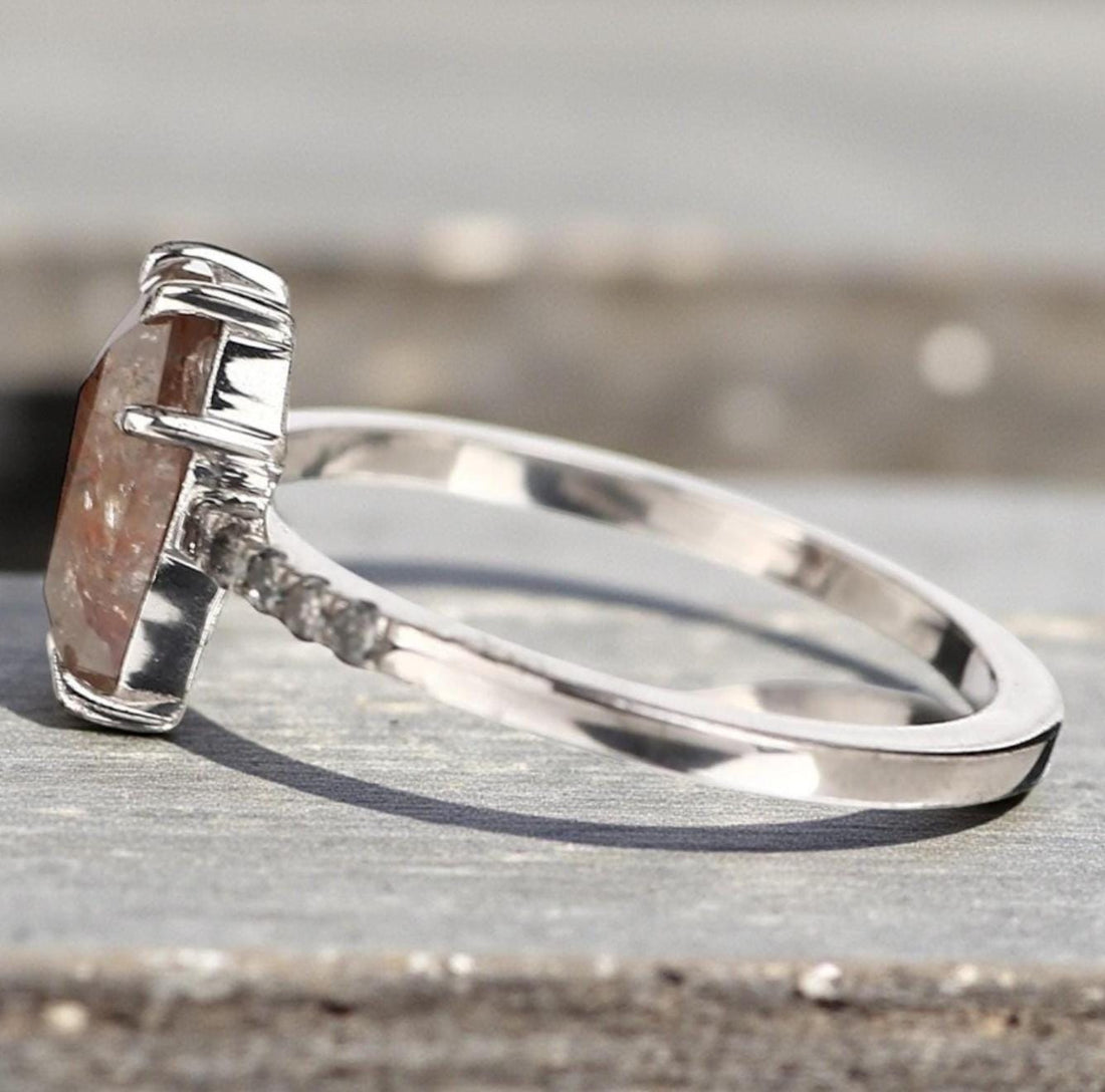14K Yellow Gold Coffin Cut Grey Salt and Pepper Natural Diamond Engagement Ring