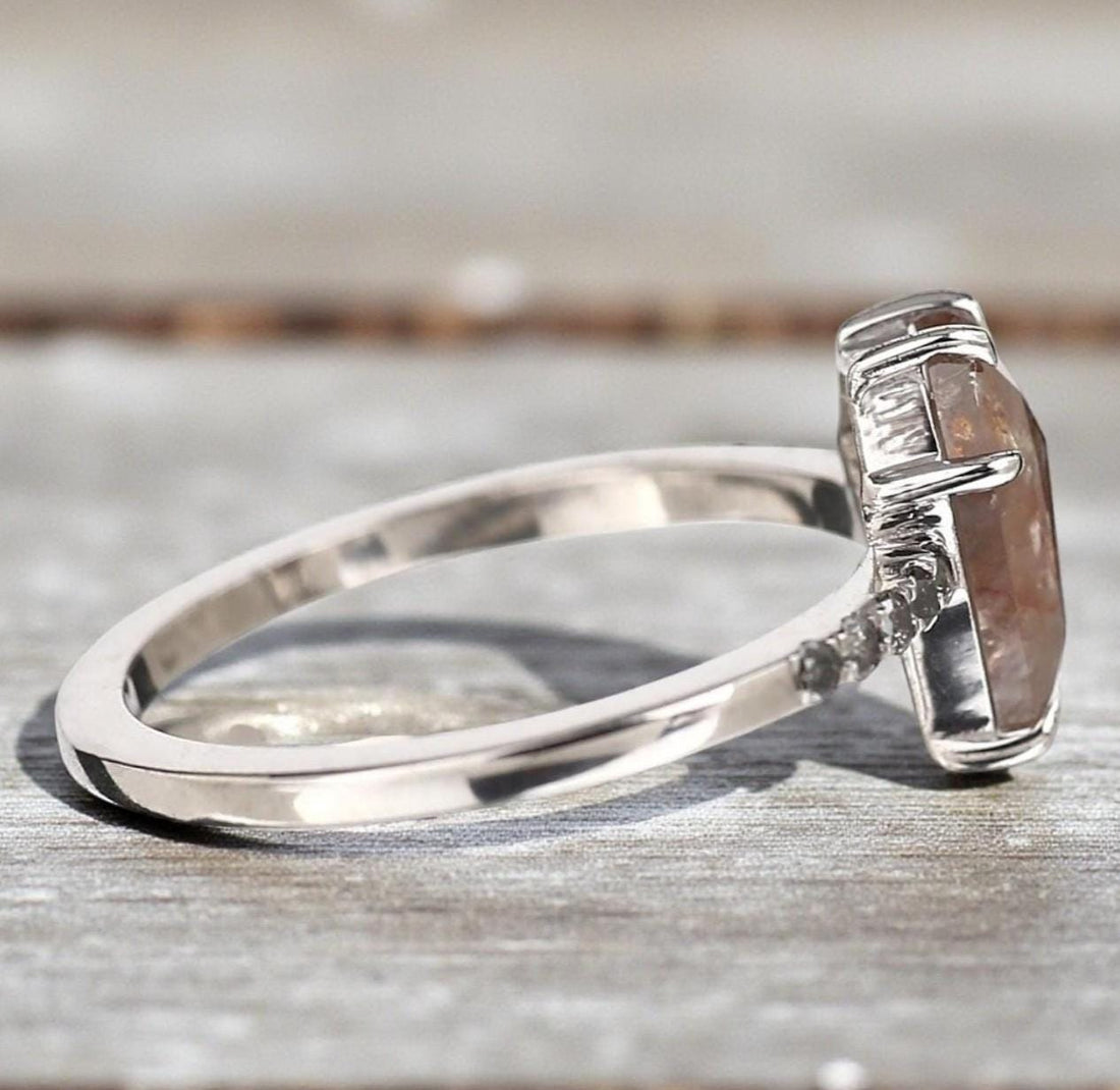 14K Yellow Gold Coffin Cut Grey Salt and Pepper Natural Diamond Engagement Ring