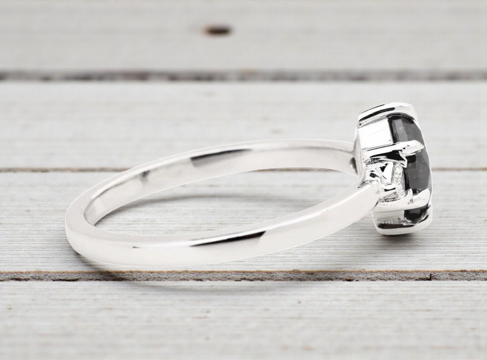 14K White Gold Marquise Cut Grey Salt and Pepper Natural Diamond Promise Ring