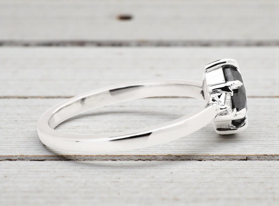 14K White Gold Marquise Cut Grey Salt and Pepper Natural Diamond Promise Ring