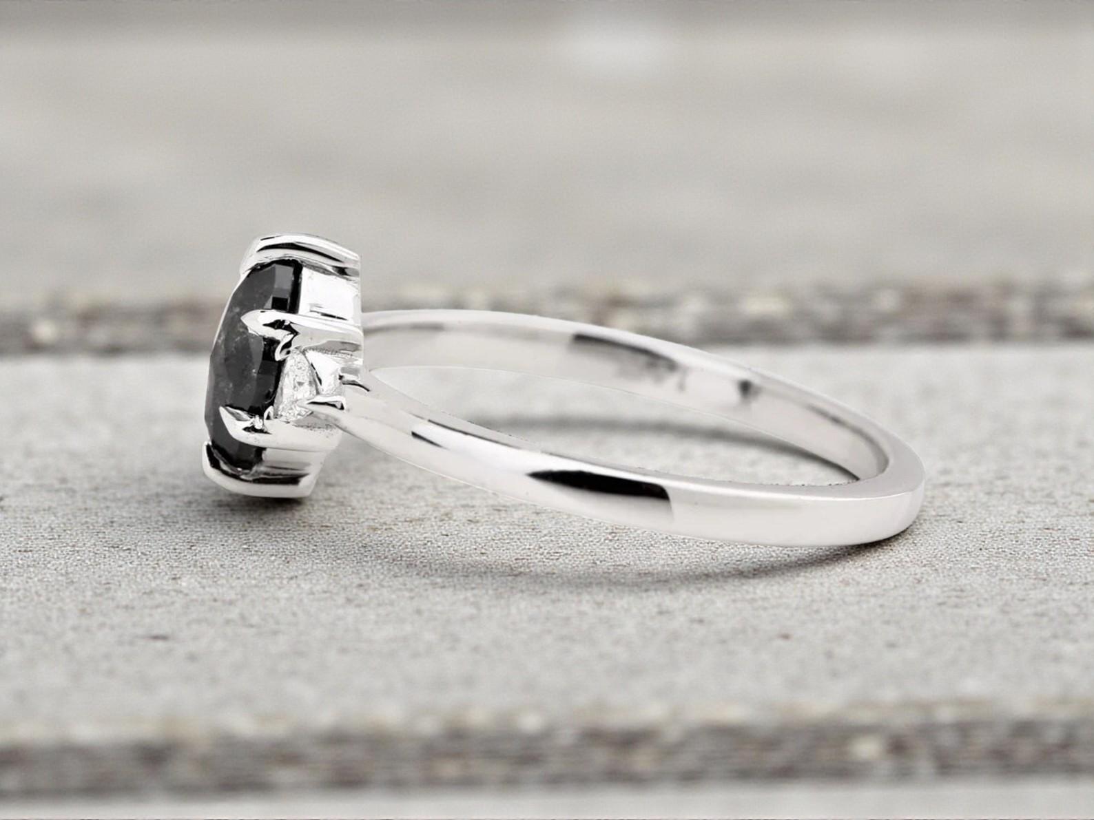 14K White Gold Marquise Cut Grey Salt and Pepper Natural Diamond Promise Ring