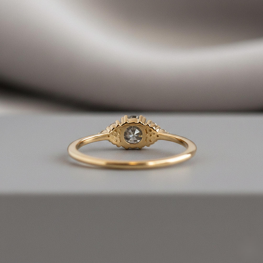 14K White Gold Grey Salt & Pepper Natural Unique Round Cut Diamond Ring