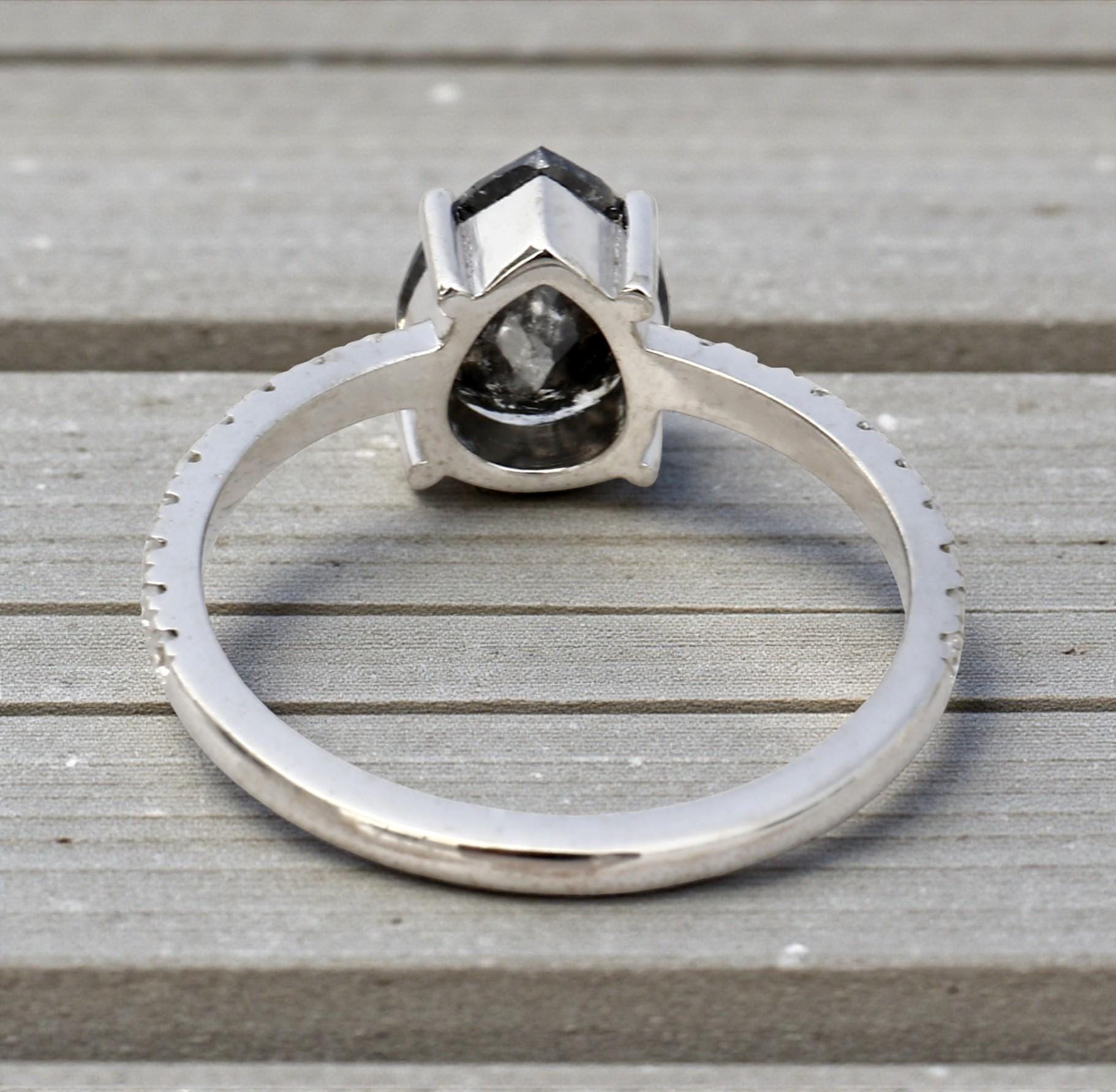 14K Rose Gold Pear Cut Grey Salt and Pepper Natural Diamond Promise Ring