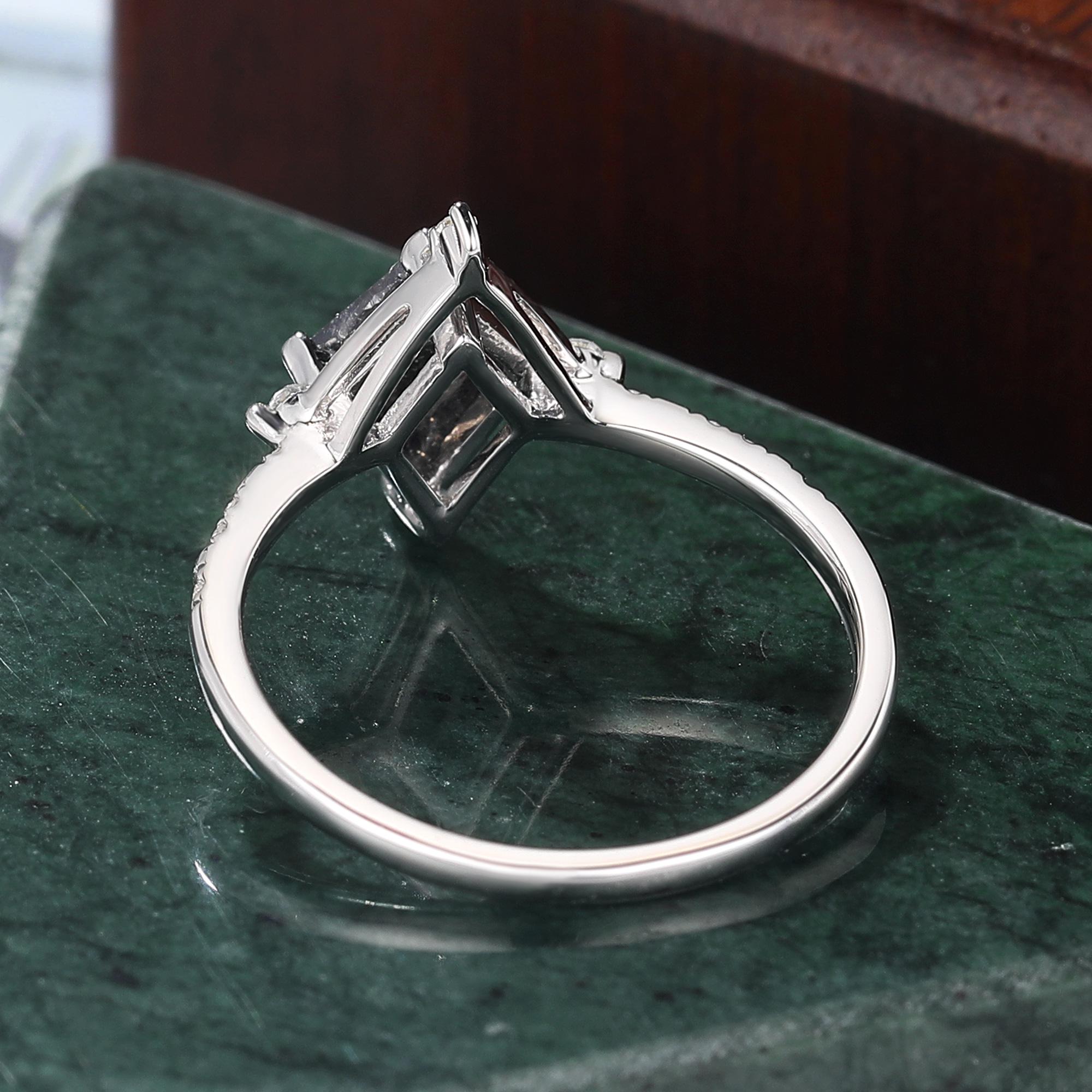 Kite Cut Black Diamond Ring, Natural Diamond 14K Yellow Gold Wedding Ring
