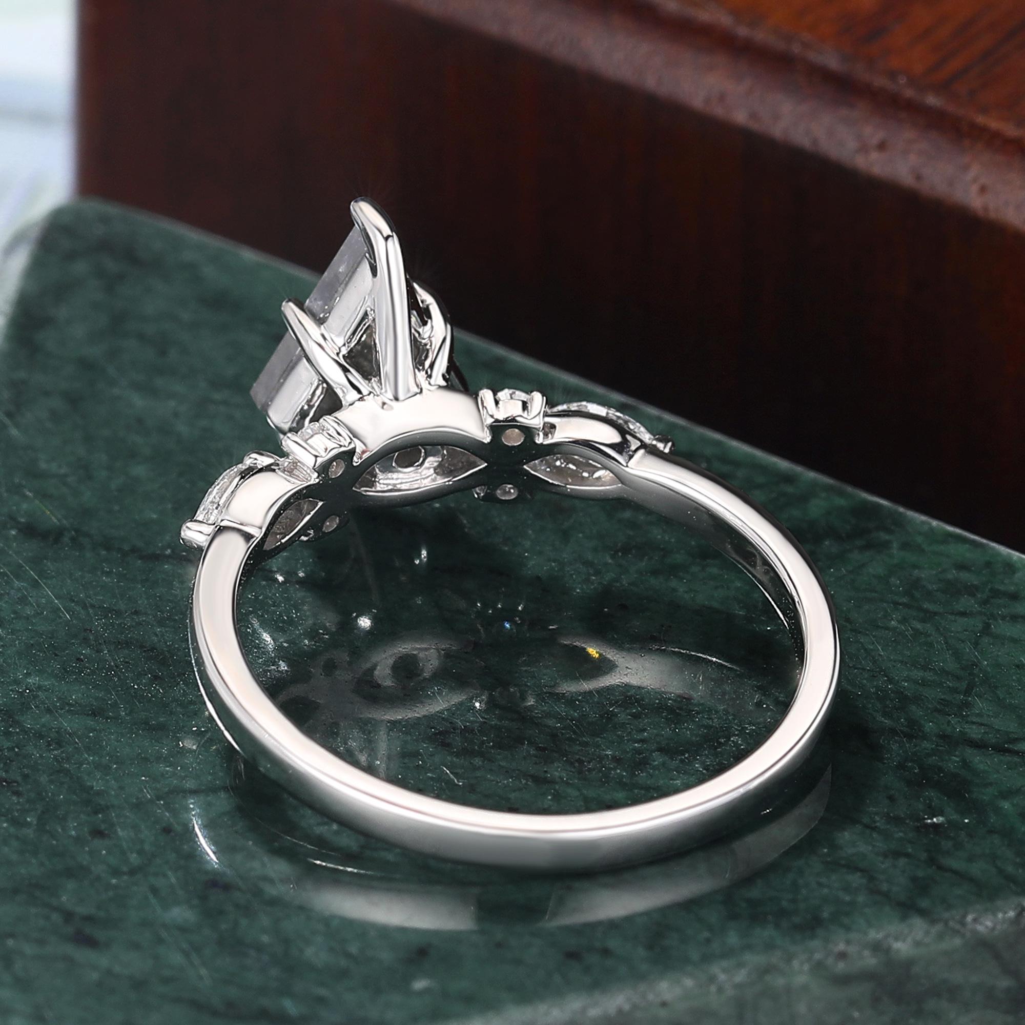 Kite Cut Black Diamond Ring, Natural Diamond 14K White Gold Promise Ring