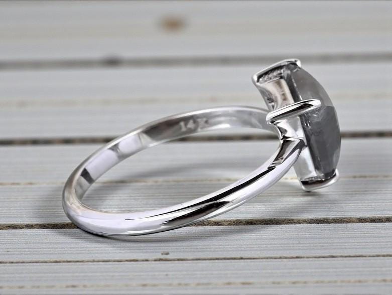 Grey Salt and Pepper Natural Triangle Cut Diamond, 14K White Gold Wedding Ring
