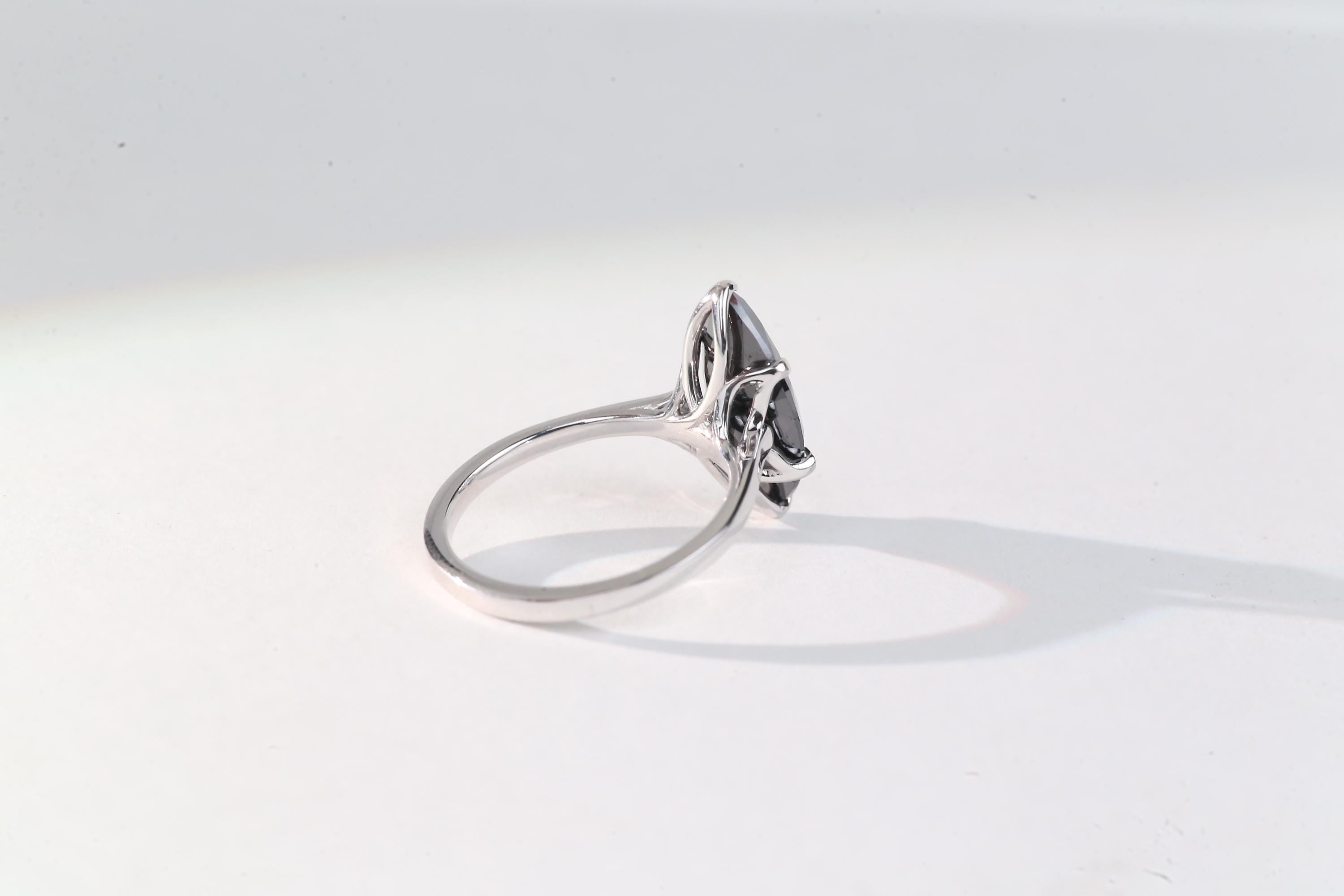 Marquise Cut Black Diamond Ring, Natural Diamond 14K White Gold Solitaire Wedding Ring
