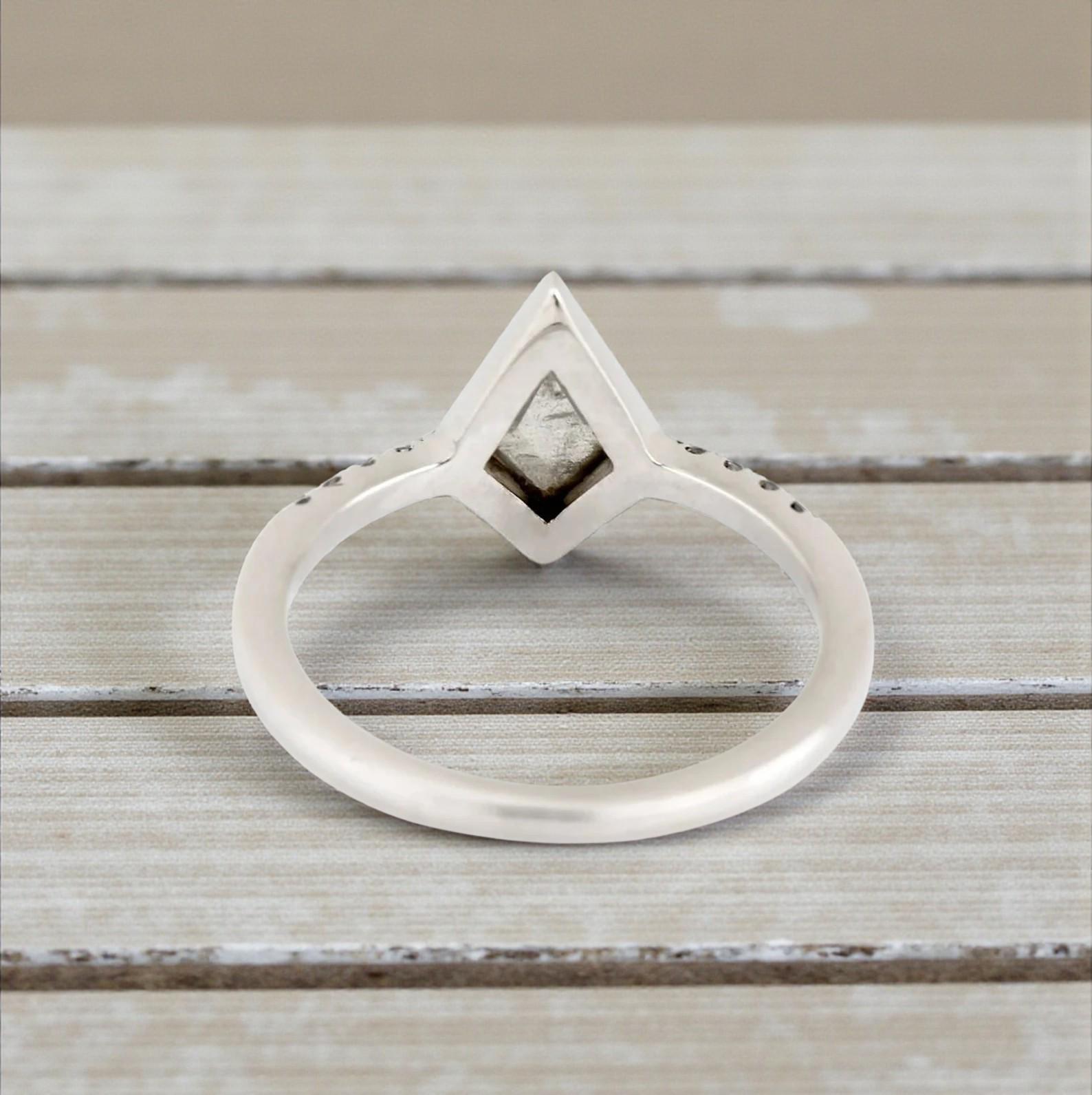 Kite Cut Grey Salt and Pepper Natural Diamond, 14K Rose Gold Engagement Ring