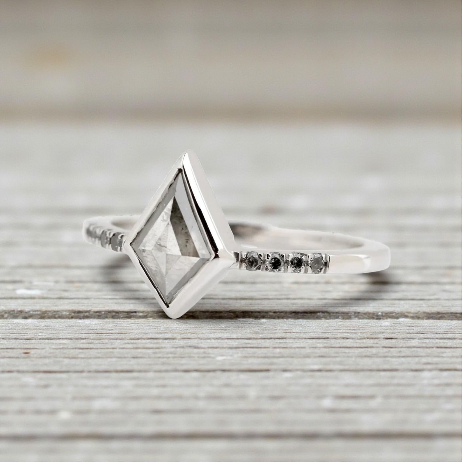 Kite Cut Grey Salt and Pepper Natural Diamond, 14K Rose Gold Engagement Ring