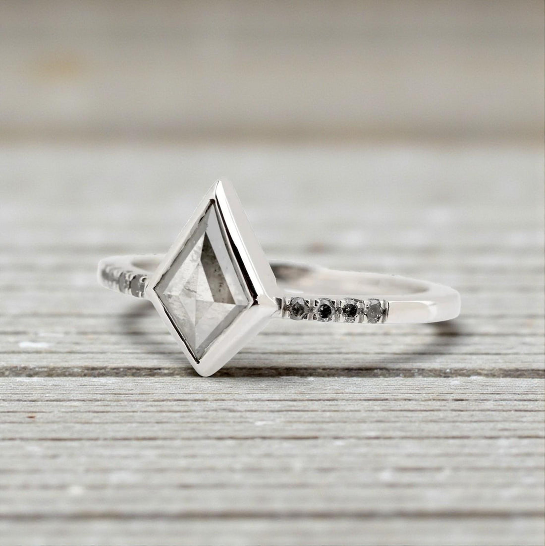 Kite Cut Grey Salt and Pepper Natural Diamond, 14K Rose Gold Engagement Ring