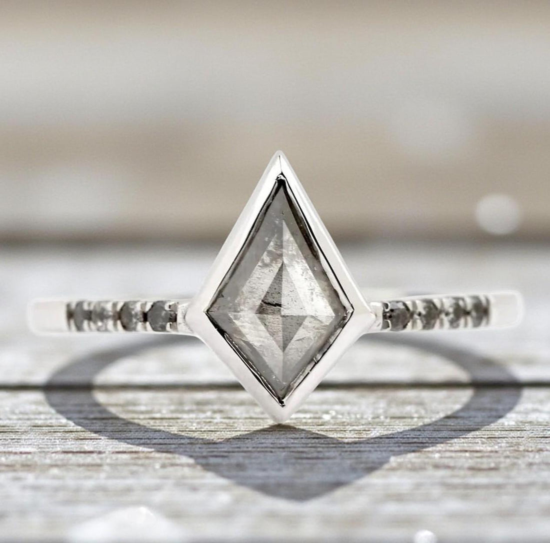 Kite Cut Grey Salt and Pepper Natural Diamond, 14K Rose Gold Engagement Ring