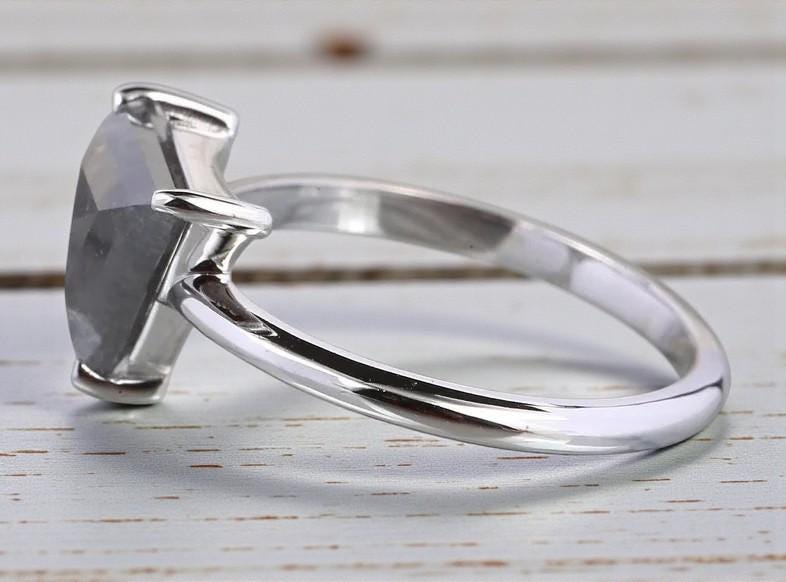 Grey Salt and Pepper Natural Triangle Cut Diamond, 14K White Gold Wedding Ring