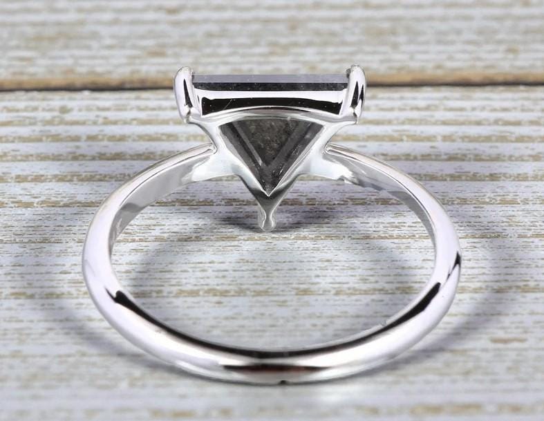 Grey Salt and Pepper Natural Triangle Cut Diamond, 14K White Gold Wedding Ring