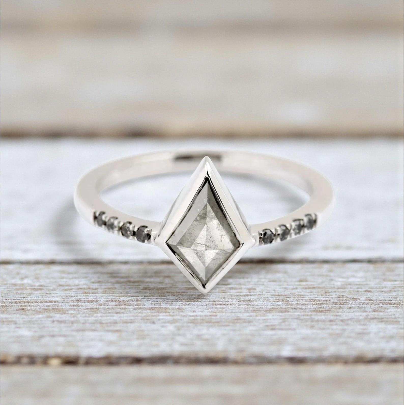 Kite Cut Grey Salt and Pepper Natural Diamond, 14K Rose Gold Engagement Ring