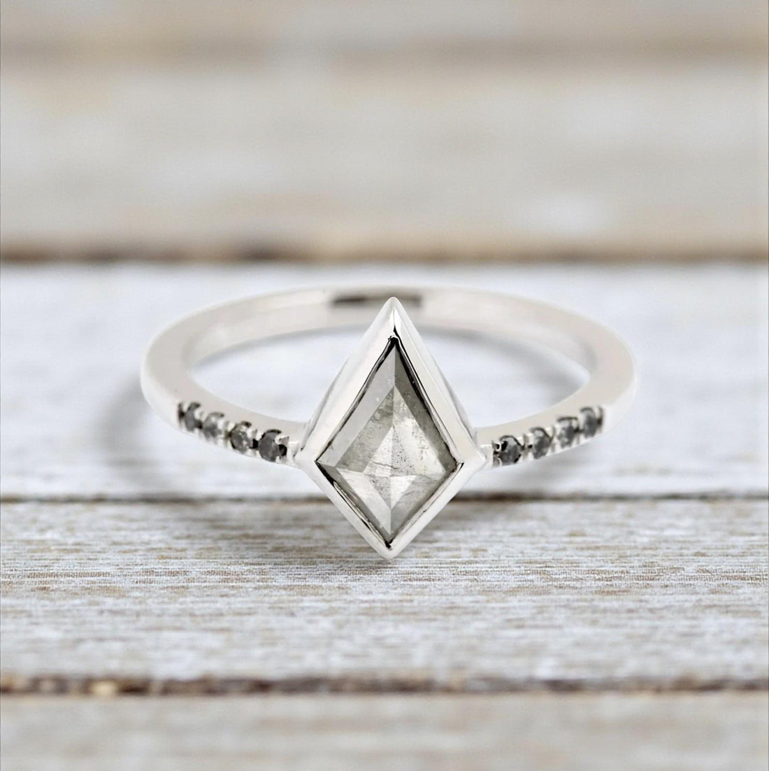 Kite Cut Grey Salt and Pepper Natural Diamond, 14K Rose Gold Engagement Ring