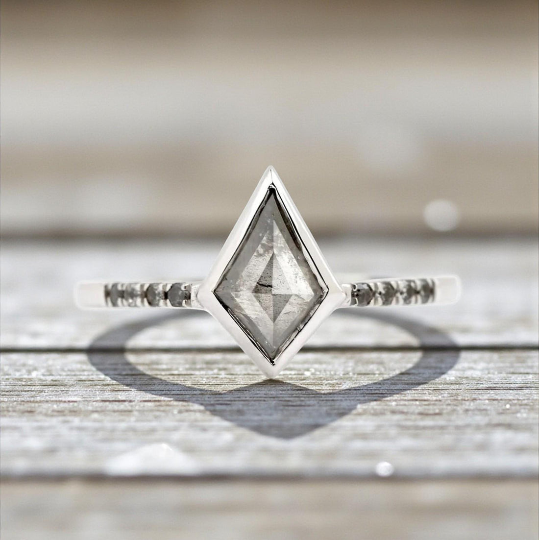 Kite Cut Grey Salt and Pepper Natural Diamond, 14K Rose Gold Engagement Ring