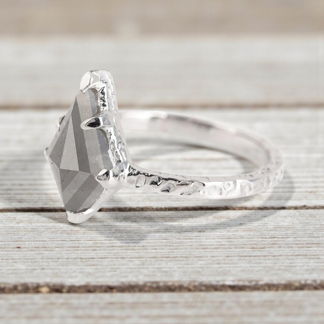 Kite Cut Grey Salt and Pepper Natural Diamond, 14K Yellow Gold Anniversary Ring