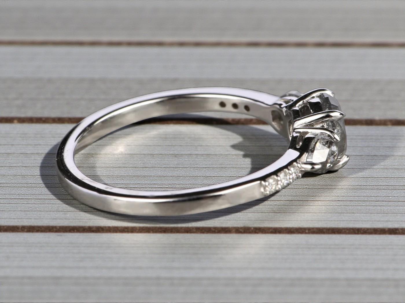 14K Rose Gold Grey Salt and Pepper Round Cut Natural Diamond Promise Ring
