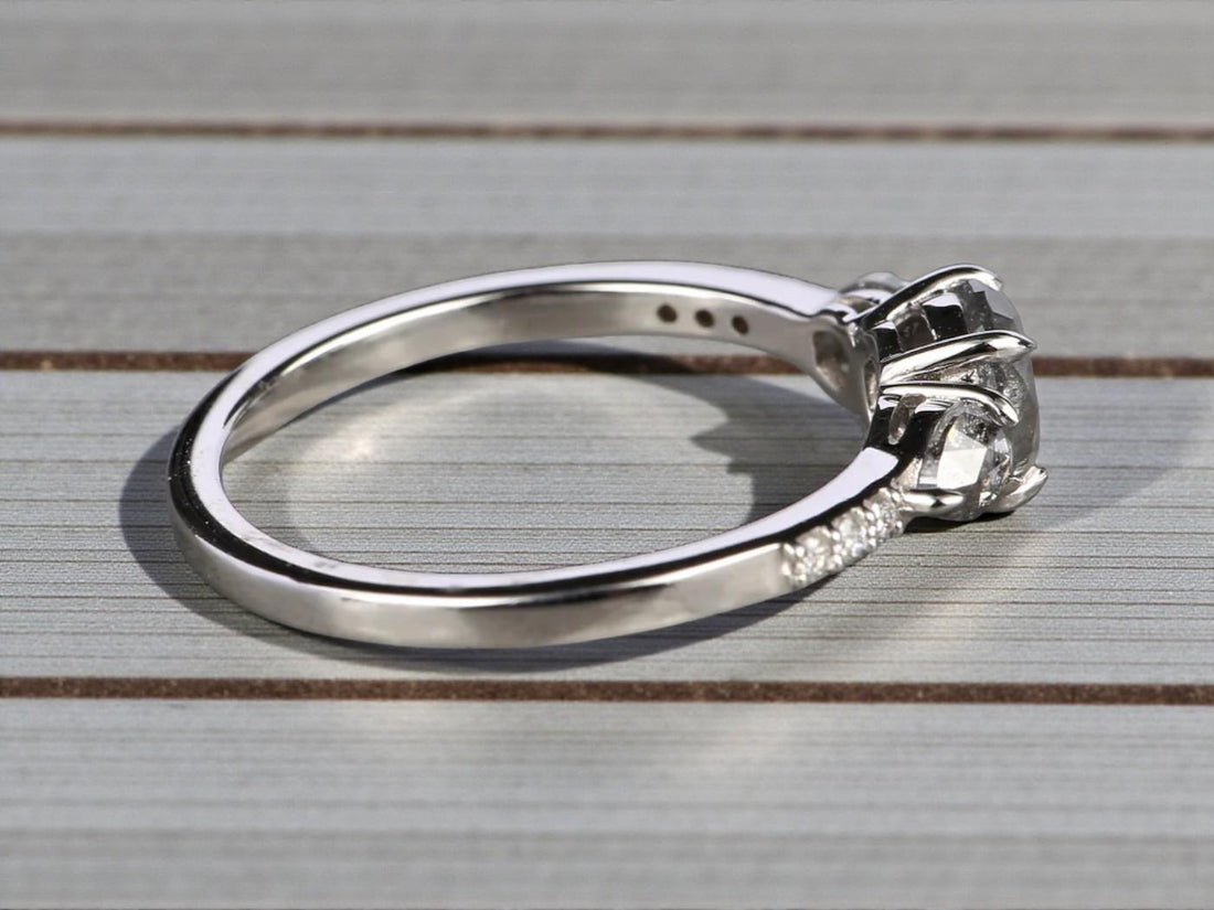 14K Rose Gold Grey Salt and Pepper Round Cut Natural Diamond Promise Ring