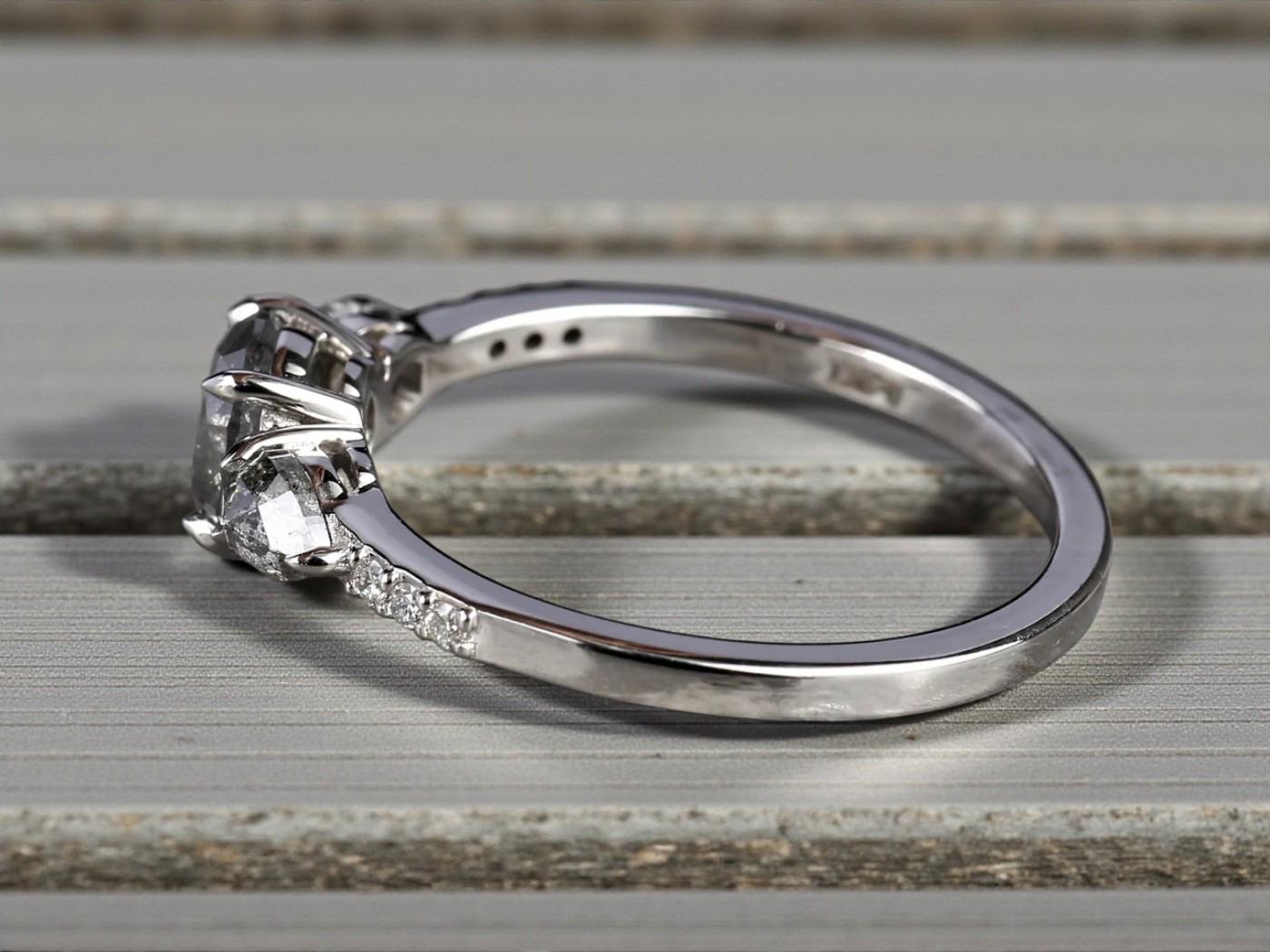 14K Rose Gold Grey Salt and Pepper Round Cut Natural Diamond Promise Ring