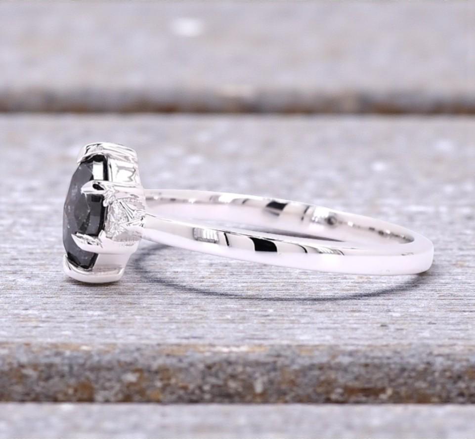 14K Yellow Gold Grey Marquise Cut Salt and Pepper Natural Diamond Engagement Ring