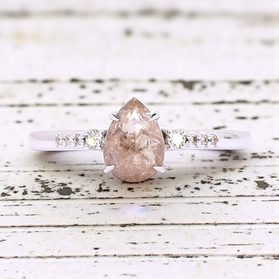 14K White Gold Grey Pear Cut Salt and Pepper Natural Diamond Wedding Ring