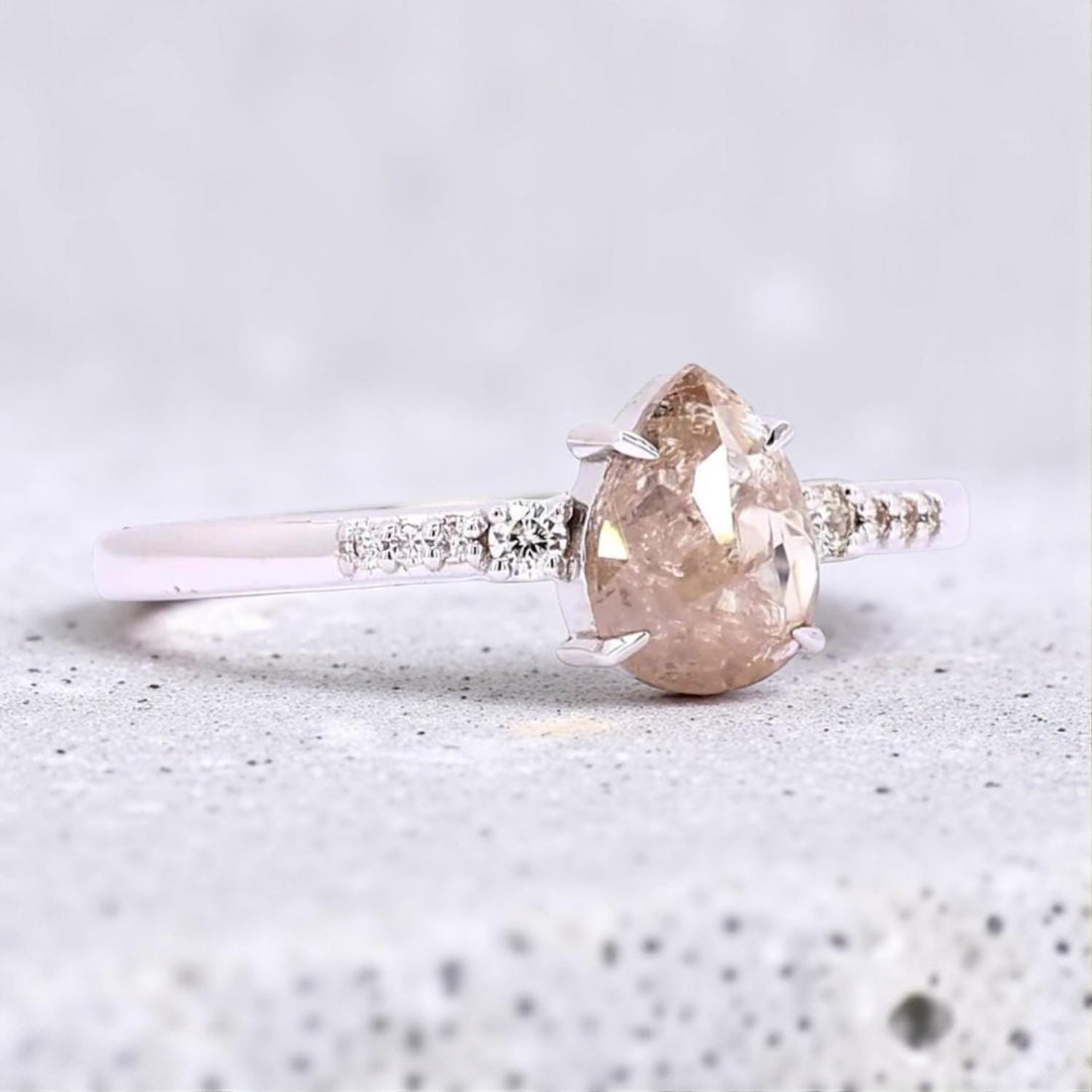 14K White Gold Grey Pear Cut Salt and Pepper Natural Diamond Wedding Ring