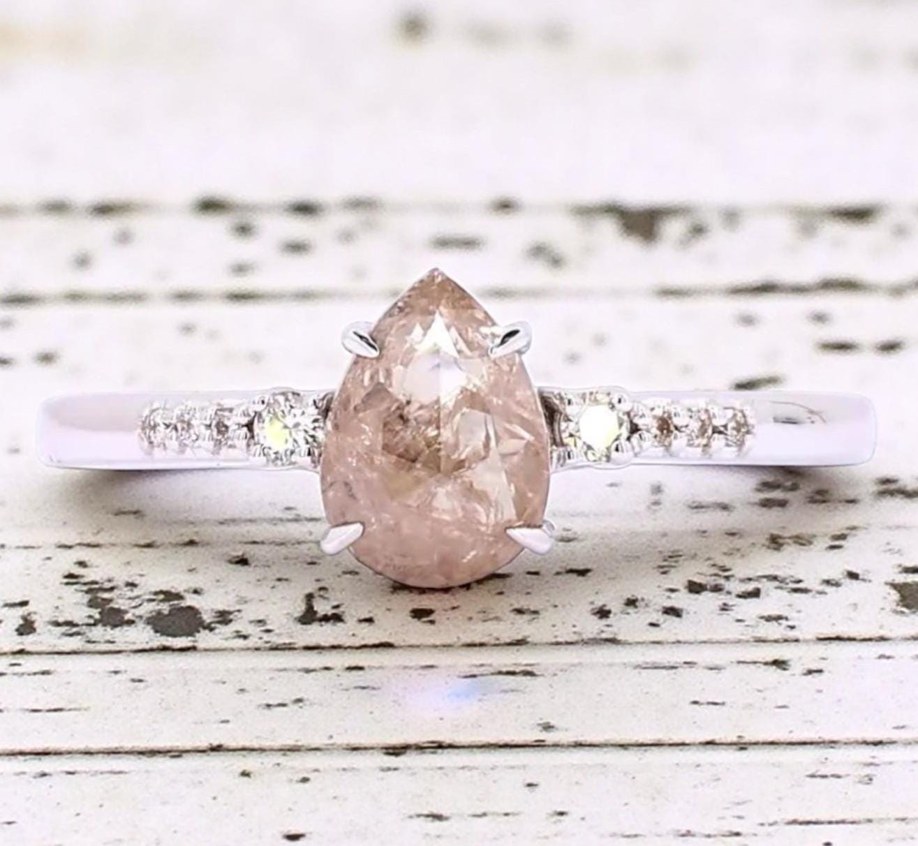 14K White Gold Grey Pear Cut Salt and Pepper Natural Diamond Wedding Ring