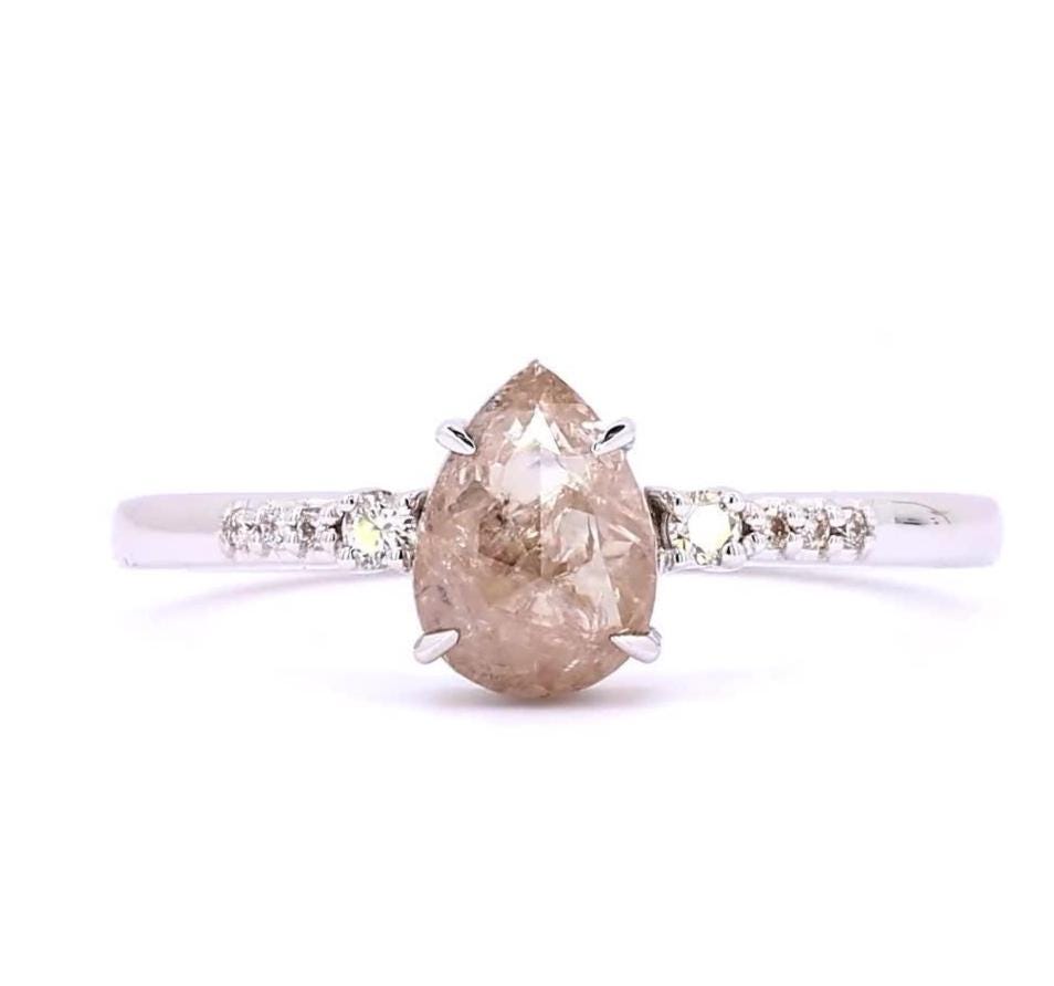 14K White Gold Grey Pear Cut Salt and Pepper Natural Diamond Wedding Ring
