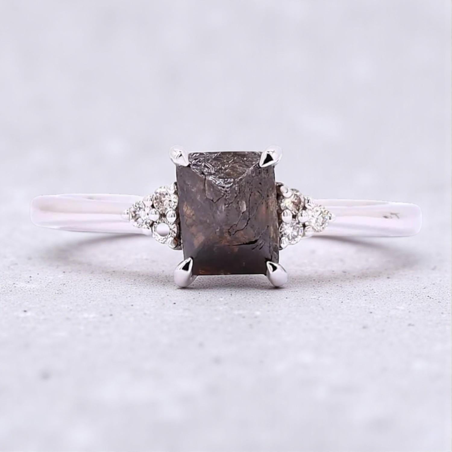 14K Rose Gold Brown Rough Cut Natural Diamond Wedding Ring