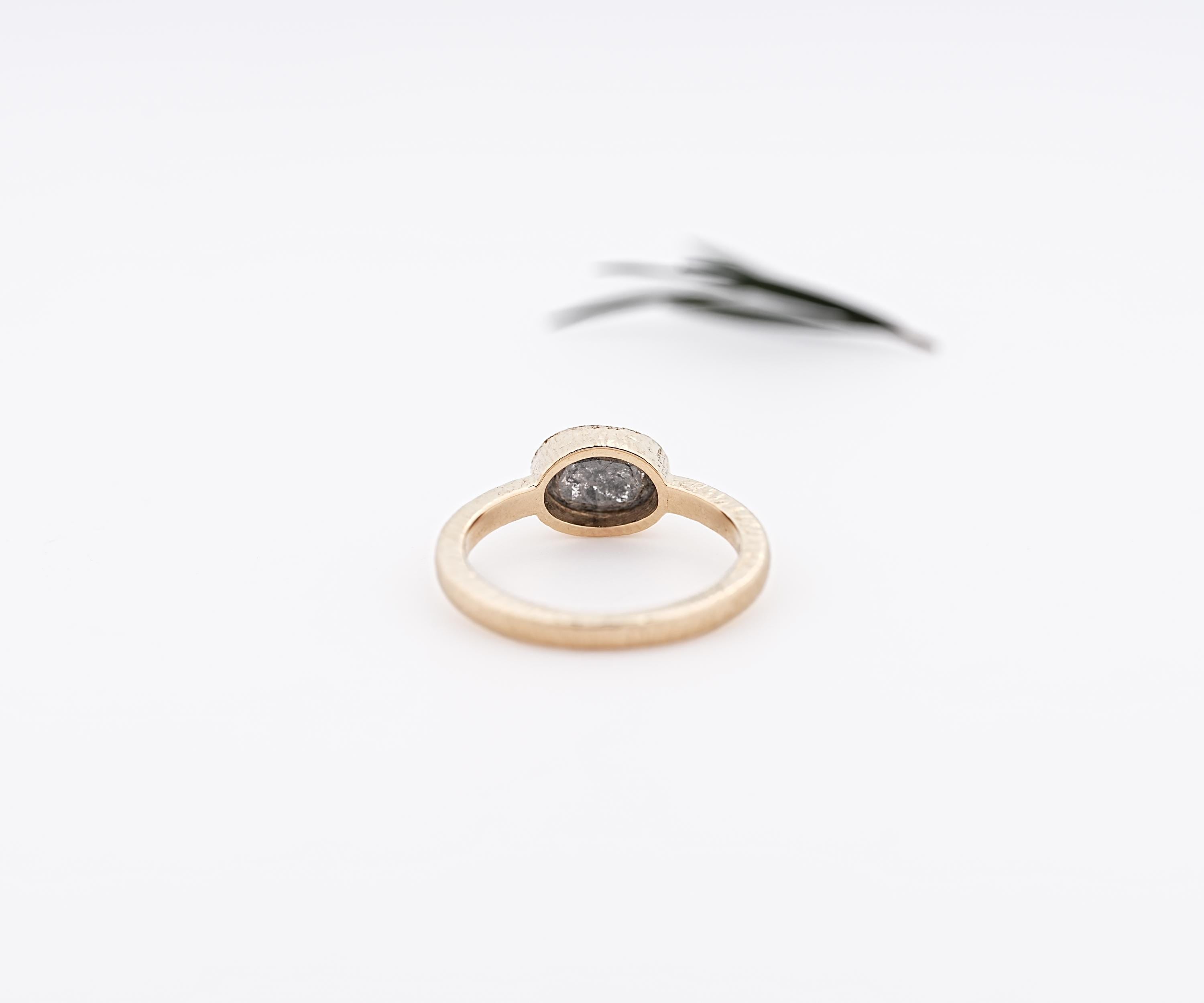14K Solid Gold Oval Cut Grey Salt & Pepper Natural Diamond For Anniversary Ring
