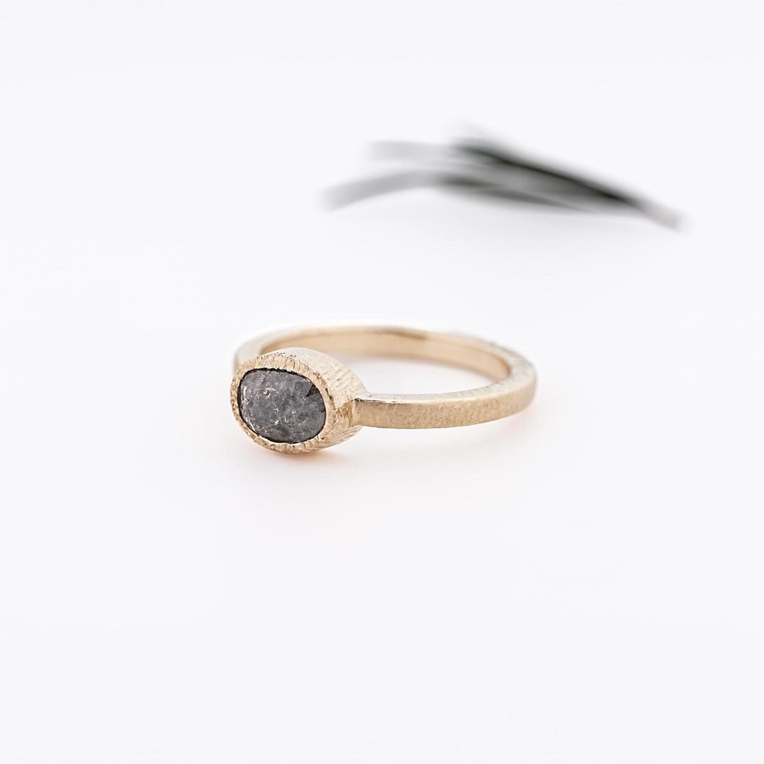 14K Solid Gold Oval Cut Grey Salt & Pepper Natural Diamond For Anniversary Ring