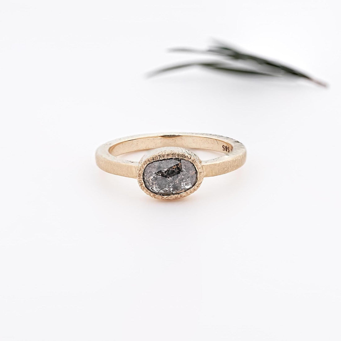 14K Solid Gold Oval Cut Grey Salt & Pepper Natural Diamond For Anniversary Ring