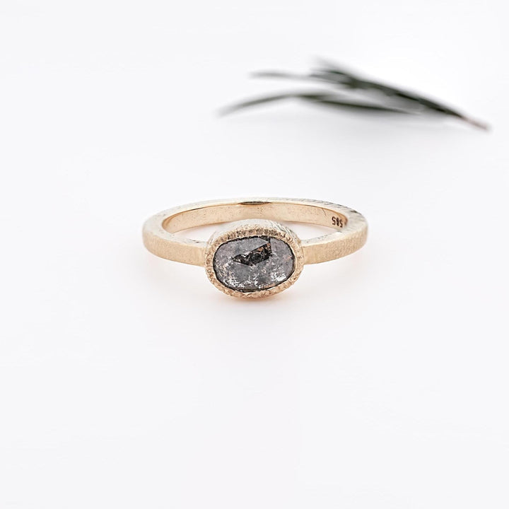 14K Solid Gold Oval Cut Grey Salt & Pepper Natural Diamond For Anniversary Ring